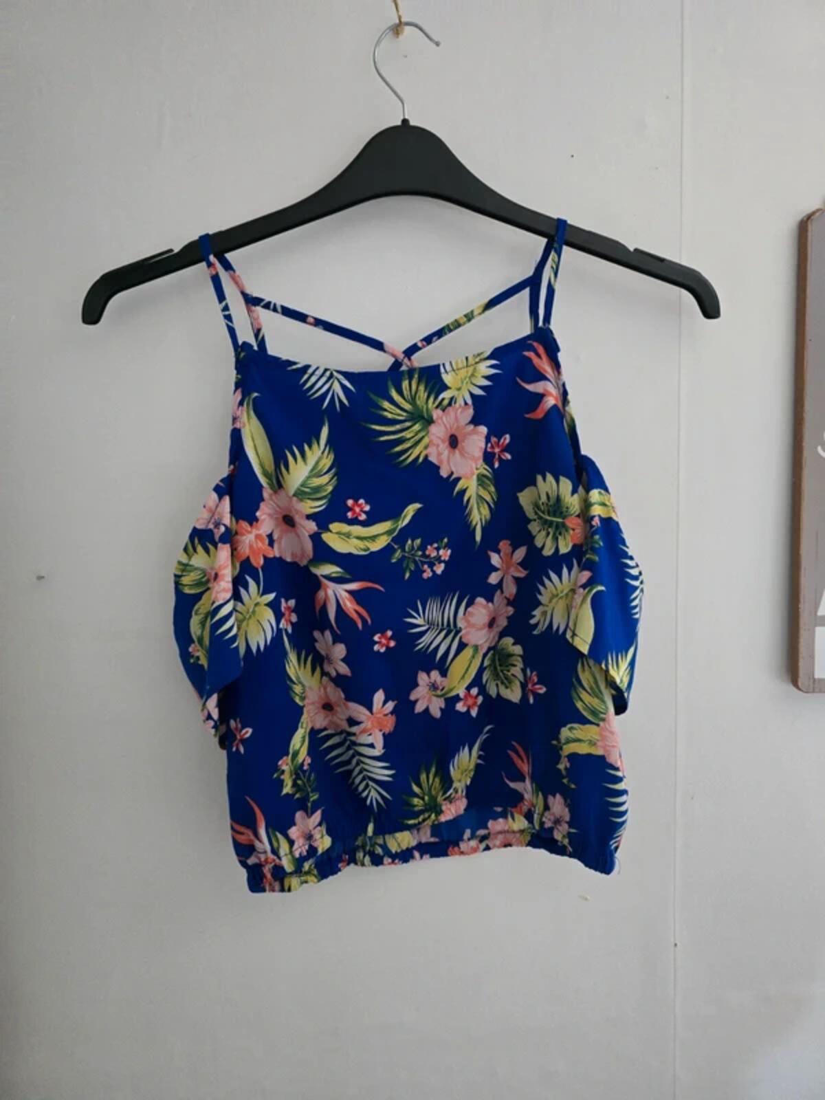 New Look Girls Blue & Pink Floral Off-The-Shoulder Top Age 14 Years