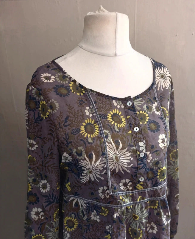 Marks & Spencer Grey & Yellow Patterned Blouse Size 14