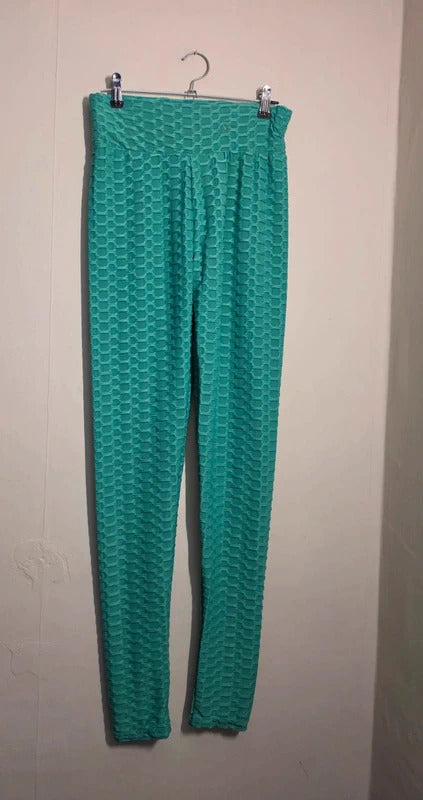 Women's Green Textured Scrunch Bum High Waisted Skinny Leggings – L/XL
