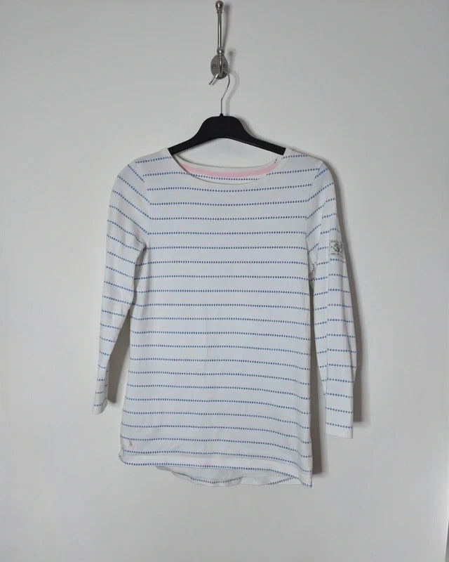 Joules White & Blue Striped Cotton Top 3/4 Sleeves Casual T-Shirt Size 8
