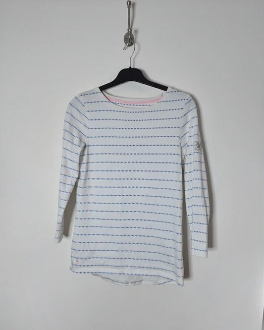 Joules White & Blue Striped Cotton Top 3/4 Sleeves Casual T-Shirt Size 8