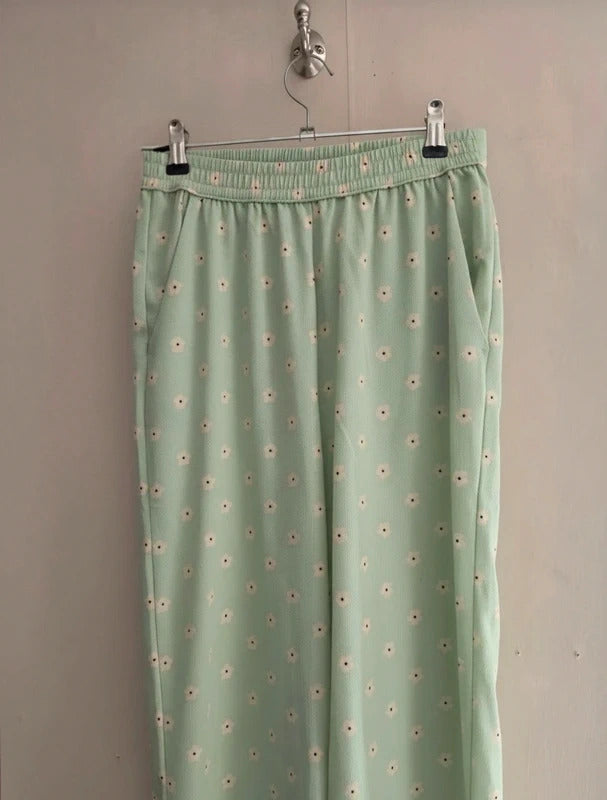 H&M Girls Mint Green Floral High Waisted Split Hem Trousers Age 12-13 Years