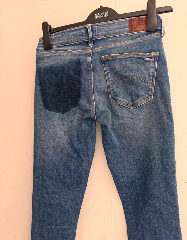 Tommy Jeans Blue Contrast Panel Mid-Rise Skinny Jeans Size W27 L32 (UK Size 8)