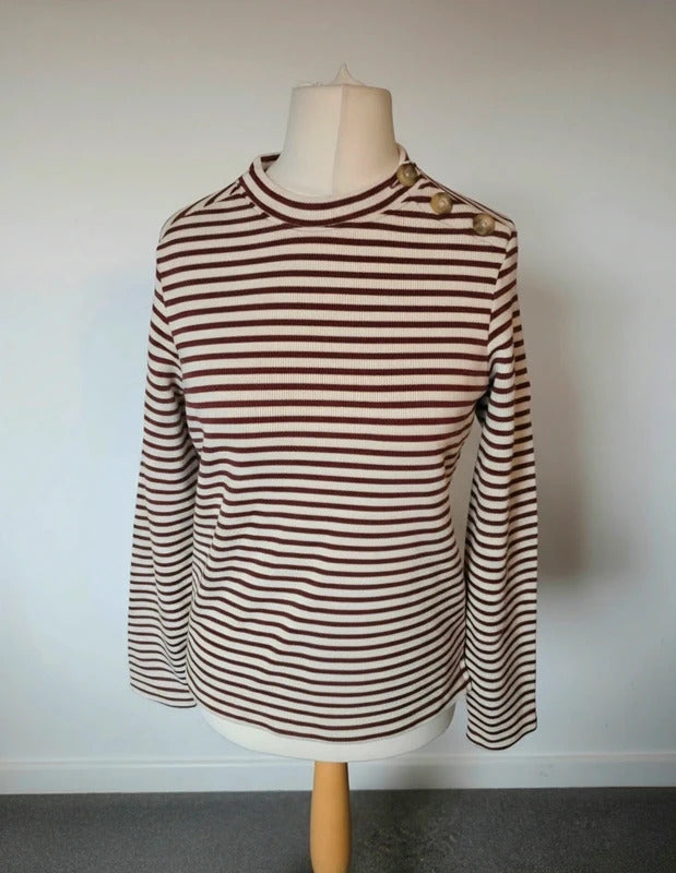 Craghoppers Brown & Cream Striped Long Sleeve High Neck Top – Size 10