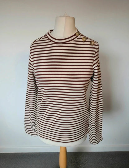 Craghoppers Brown & Cream Striped Long Sleeve High Neck Top – Size 10