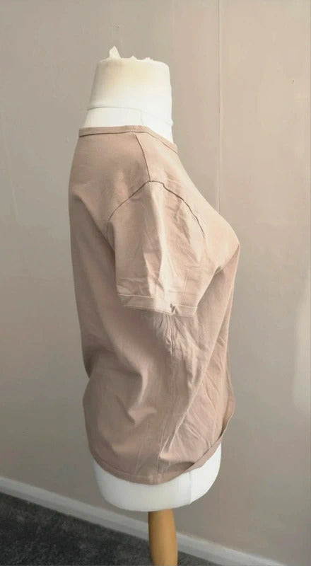 F&F Beige Short Sleeve Relaxed Fit Cotton T-Shirt Size 14