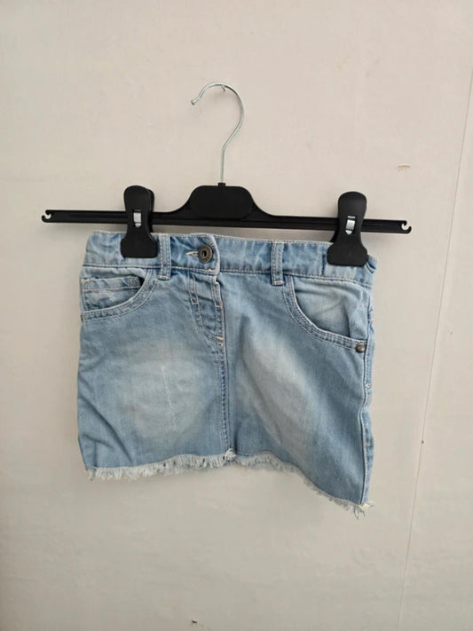 F&F light blue denim skirt frayed hem Girls 3-4years