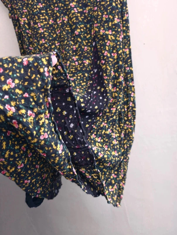 Zara Black Multicoloured Floral Wide Flared Leg Playsuit Large Size 12