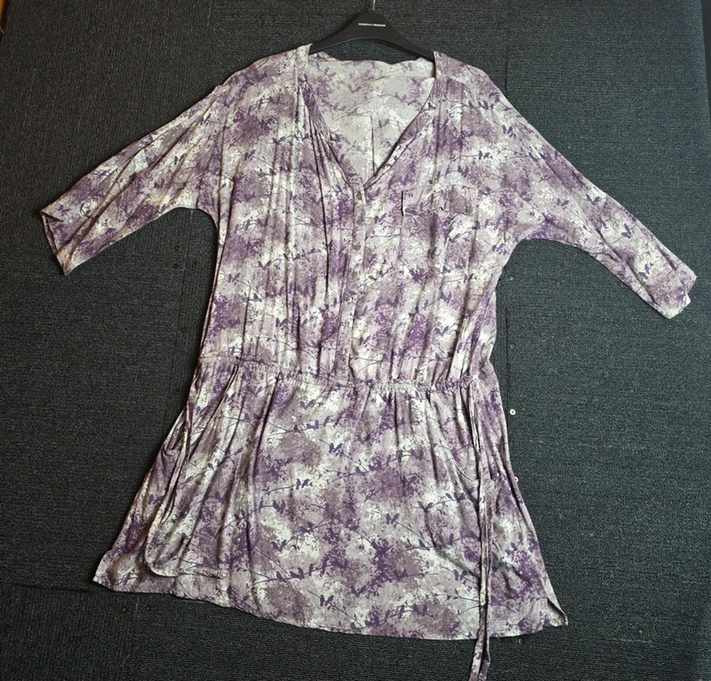 Laura Ashley Dress Purple Abstract Size 14 Tie Waist Casual