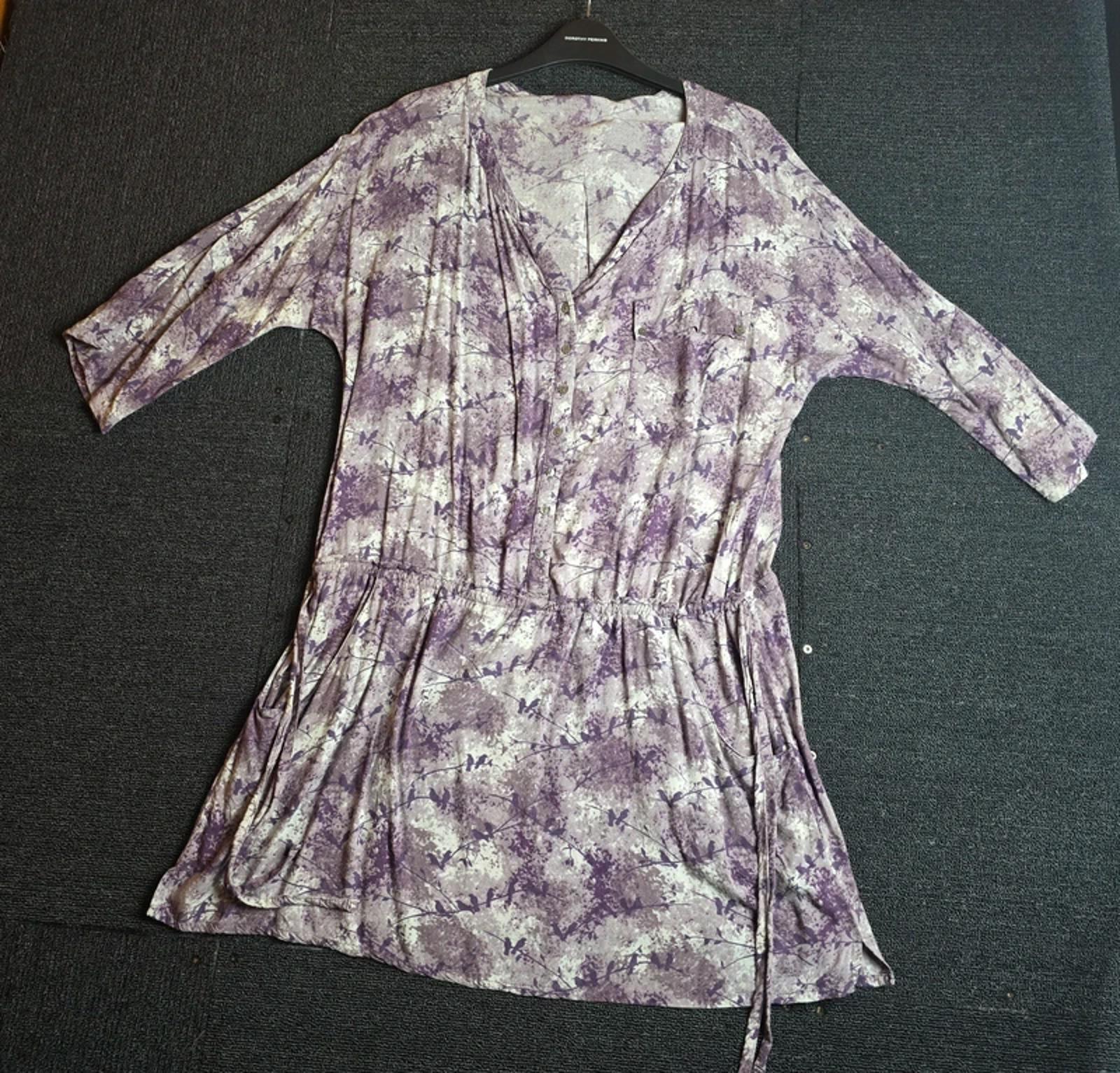 Laura Ashley Dress Purple Abstract Size 14 Tie Waist Casual