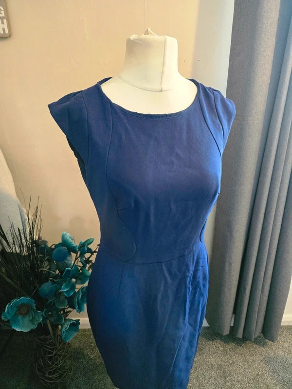 French Connection Blue Short Sleeved A-Line Knee Length Dress Size 14