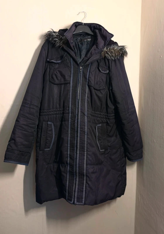 Next Black Faux Fur Hooded Padded Winter Coat – Size 16
