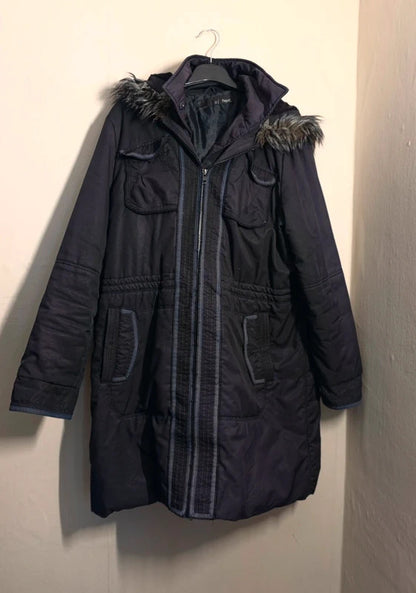 Next Black Faux Fur Hooded Padded Winter Coat – Size 16