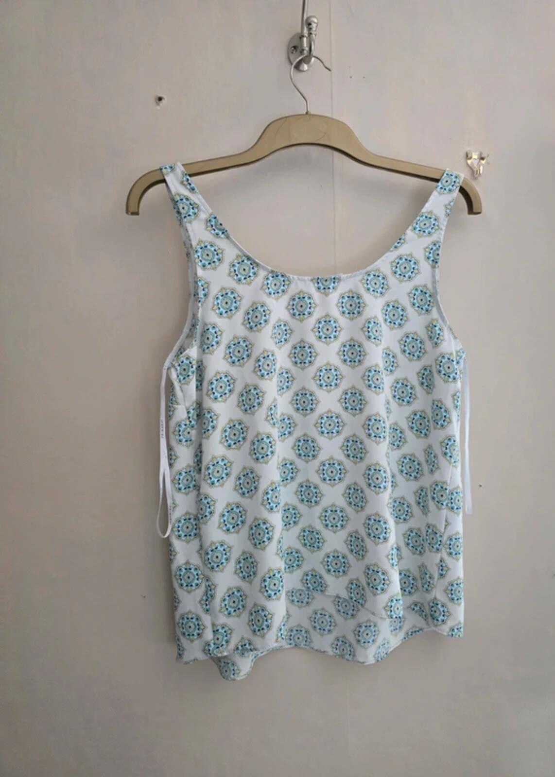 Primark White & Green Patterned Vest Top Relaxed Fit Size 14