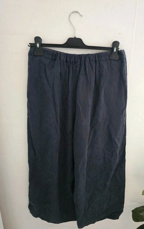 Laura Ashley Navy Tencel High Waisted Cropped Flared Trousers Size 10