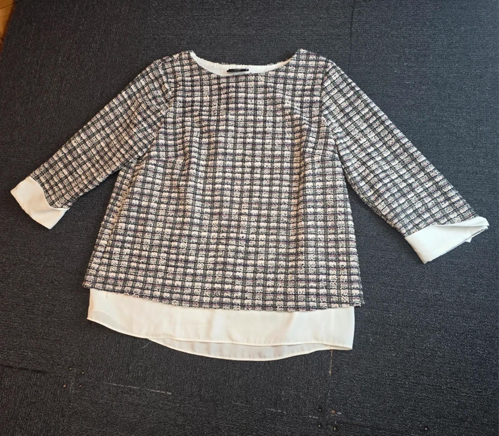 Wallis Black Knit Top Size 14 Woven Hem Smart Casual 3/4 Sleeve