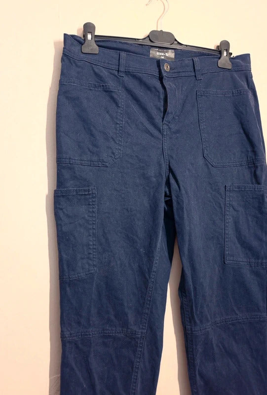 Tu Dark Navy Blue Cargo Trousers Cropped Slim Leg Size 14