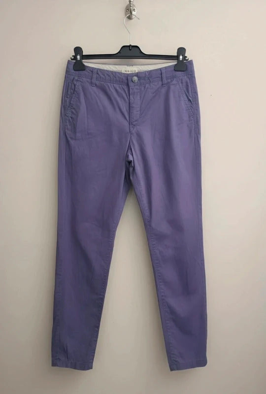 M&S Purple High Waisted Slim Leg 100% Cotton Cargo Trousers Size 8