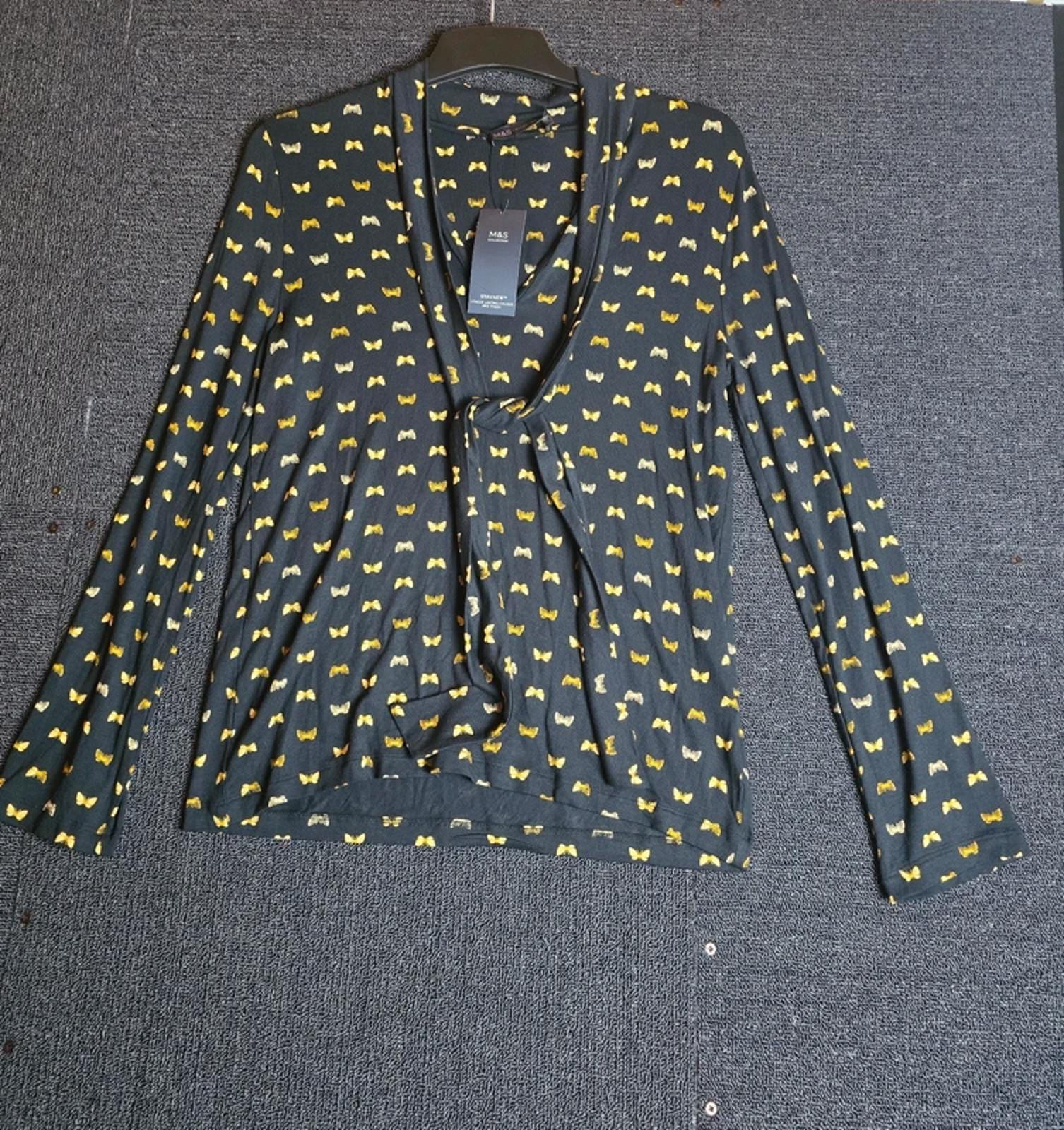 Marks & Spencer Butterfly Top Black Yellow Size 10 Long Sleeve