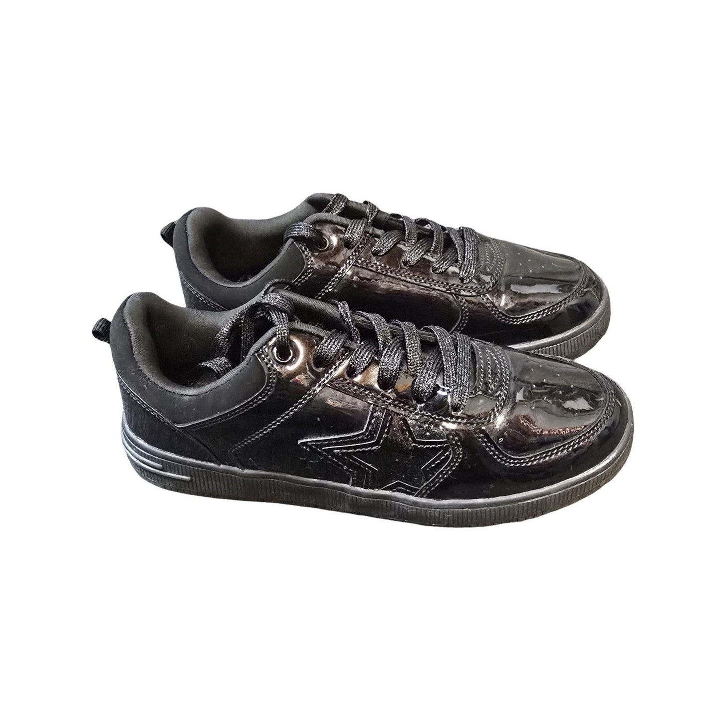 F&F Black Patent Trainers UK 5 – Glitter Laces Lace Up Ladies