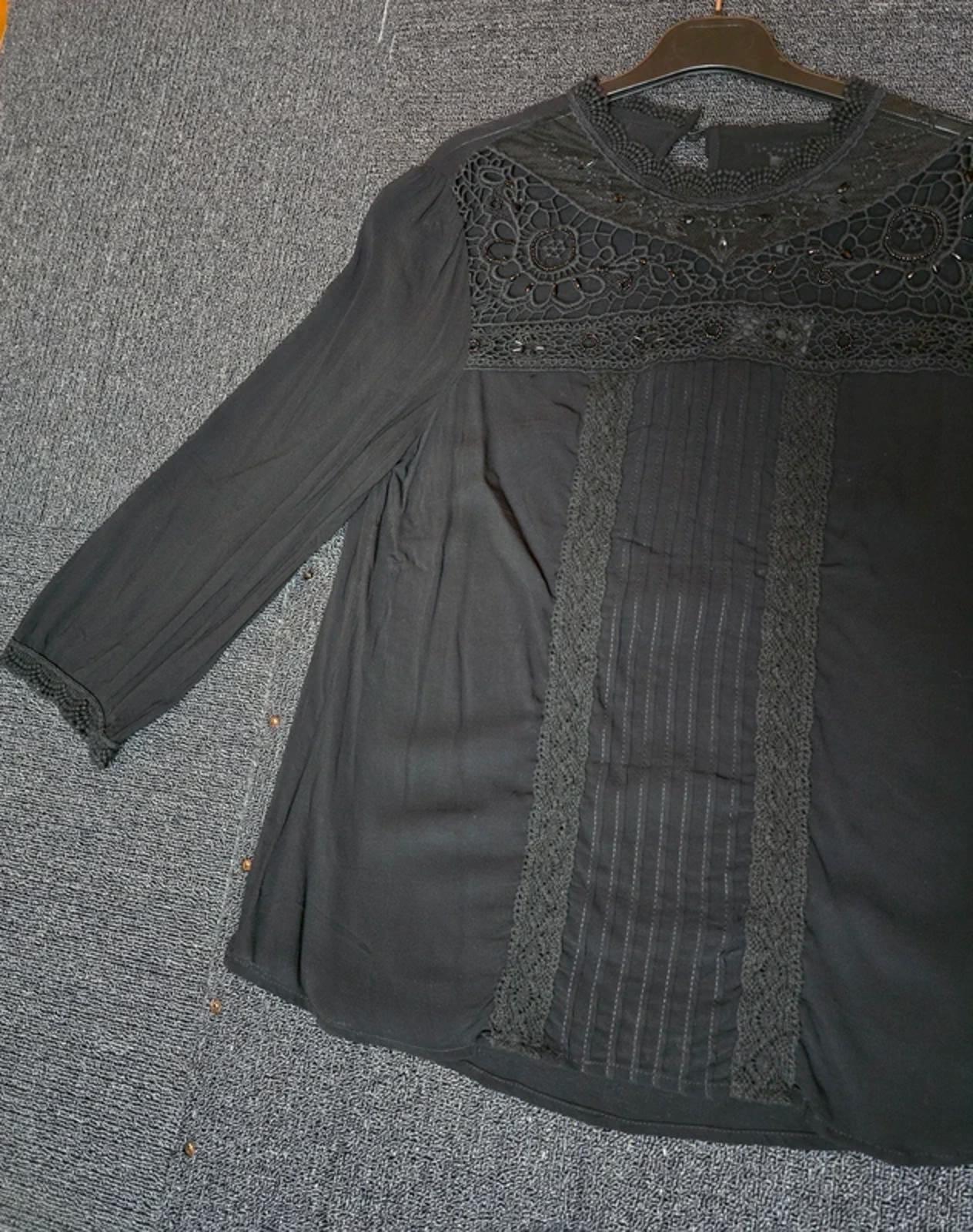 Monsoon Blouse Black Size 12 Lace 3/4 Sleeves New Work Formal