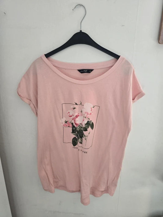F&F Ladies Soft Pink Cotton T-Shirt Size 16