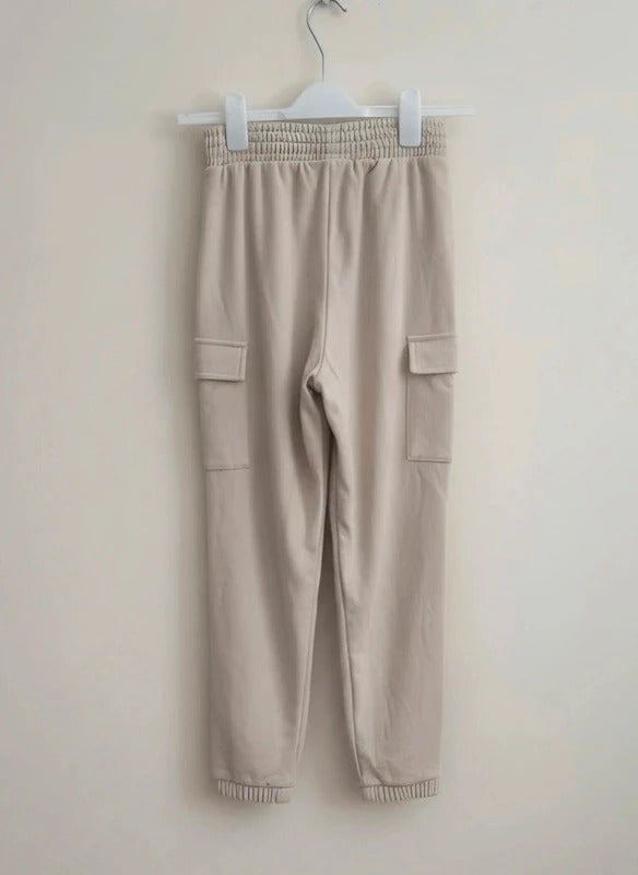 Matalan Girls Beige High Waisted Cargo Joggers Cuffed Hems NWT Age 10 Years