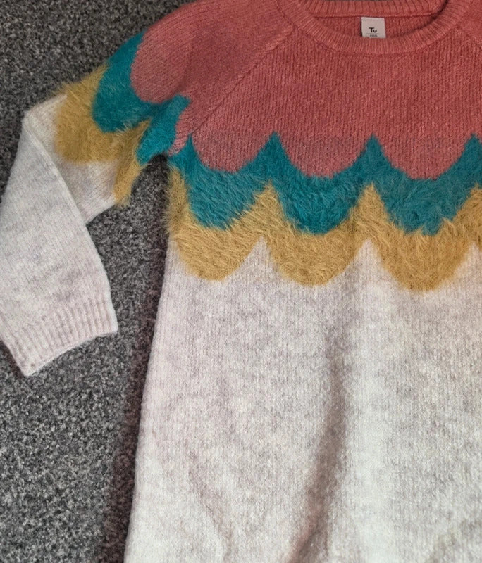 Tu Girls Colour-Block Scallop Knit Jumper Dress 2-3years