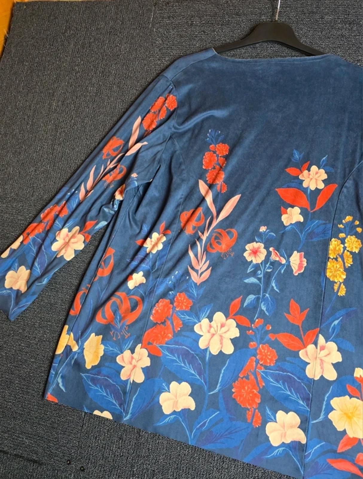 Cotton Traders Open Cardigan Blazer Navy & Multicolour Size 16 Floral