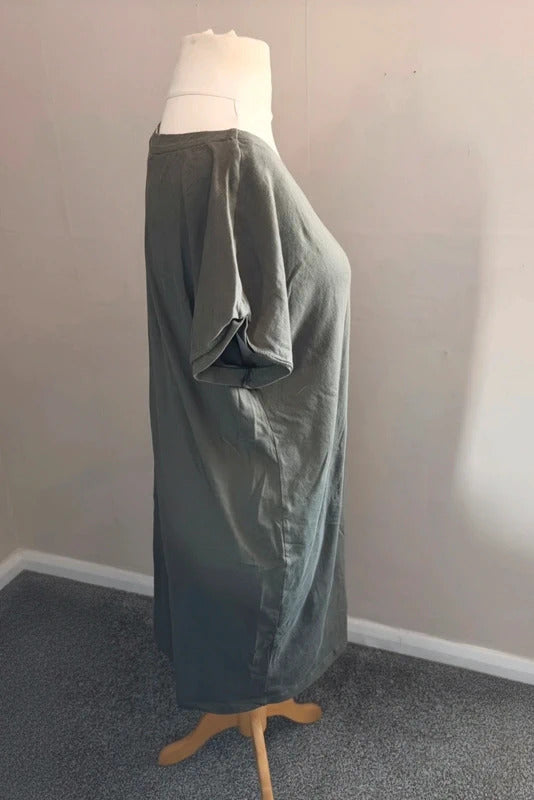 Next Khaki Green Short-Sleeved Casual Knee-Length T-Shirt Dress Size 16
