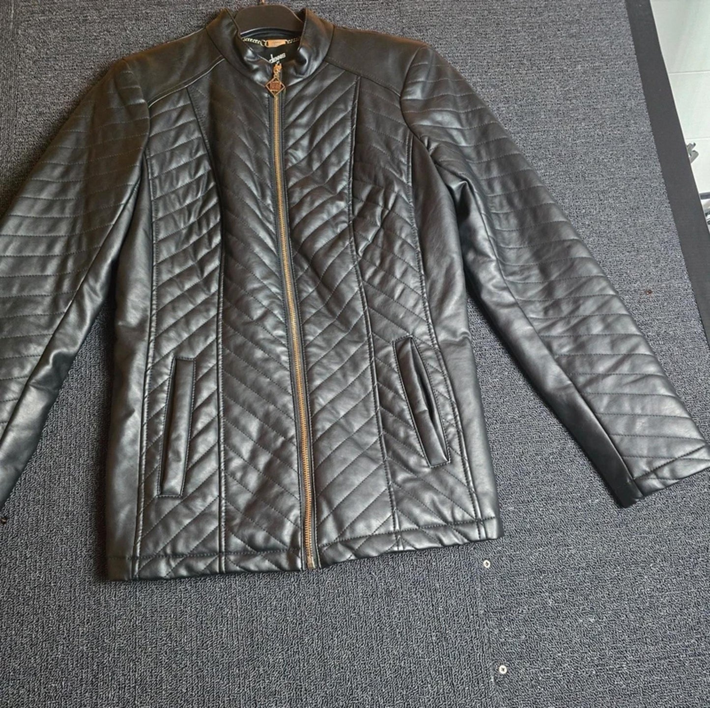Dennis Brasso Faux Leather Quilted Jacket Black Size XS Size 8–10
