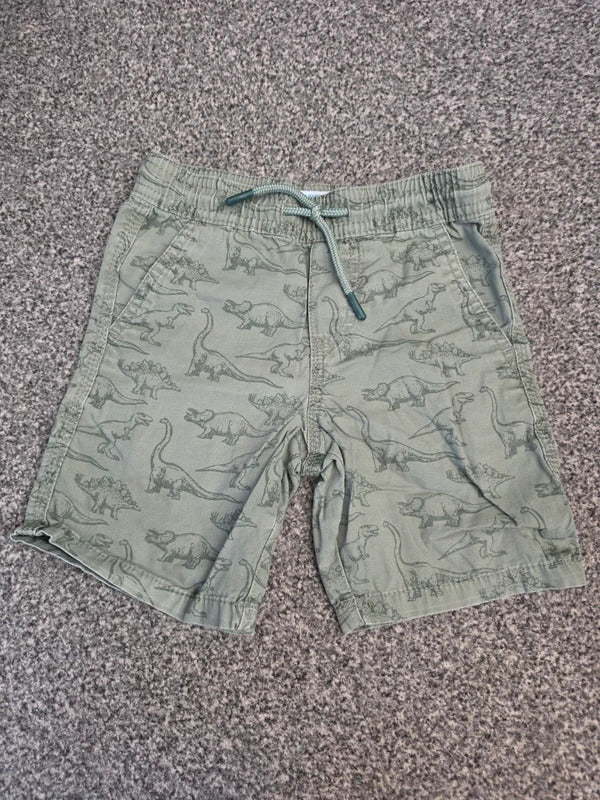 Primark Boys Sage Green Dinosaur Print Cotton Drawstring Shorts Age 2-3 Years