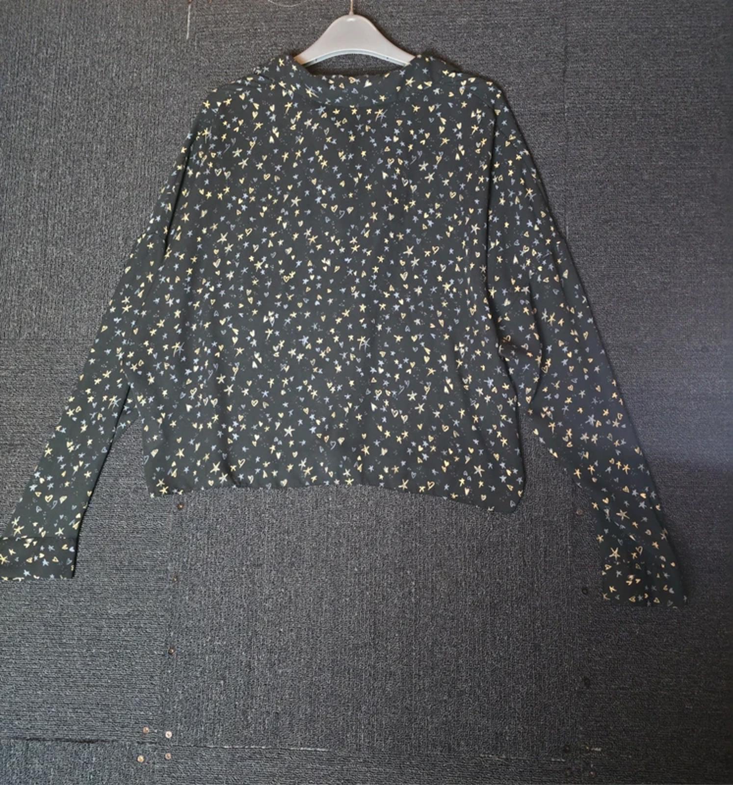 Primark black star print long sleeved relaxed shirt size 16