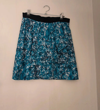 COS Women's Teal Blue Abstract Print Asymmetric Frill Mini Skirt Size 8