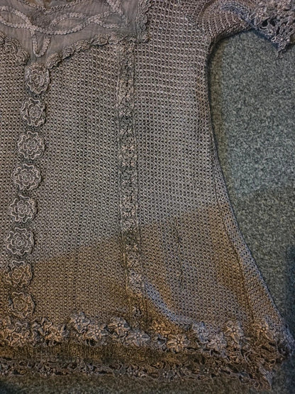 Ann Balon Vintage Light Brown Crochet Lace Top – 16.5" PTP