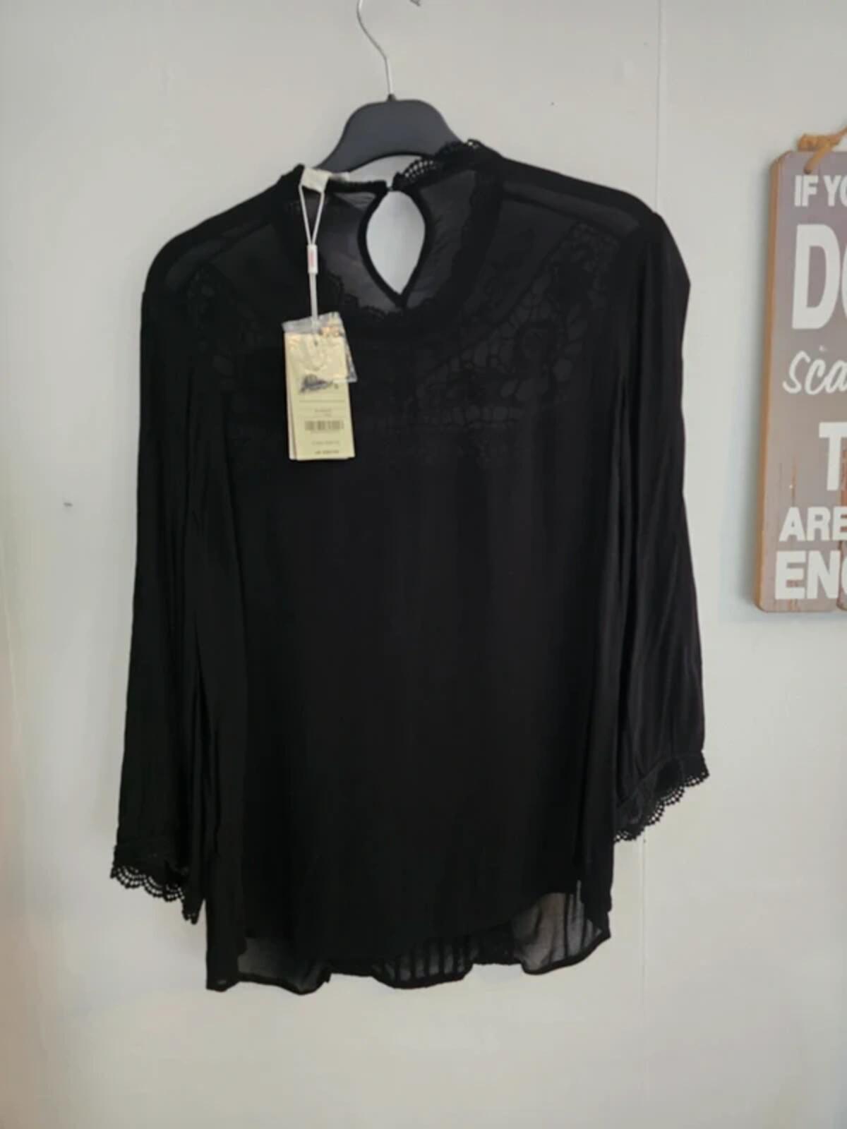 Monsoon Black Beaded High Neck Blouse Size 12 NWT