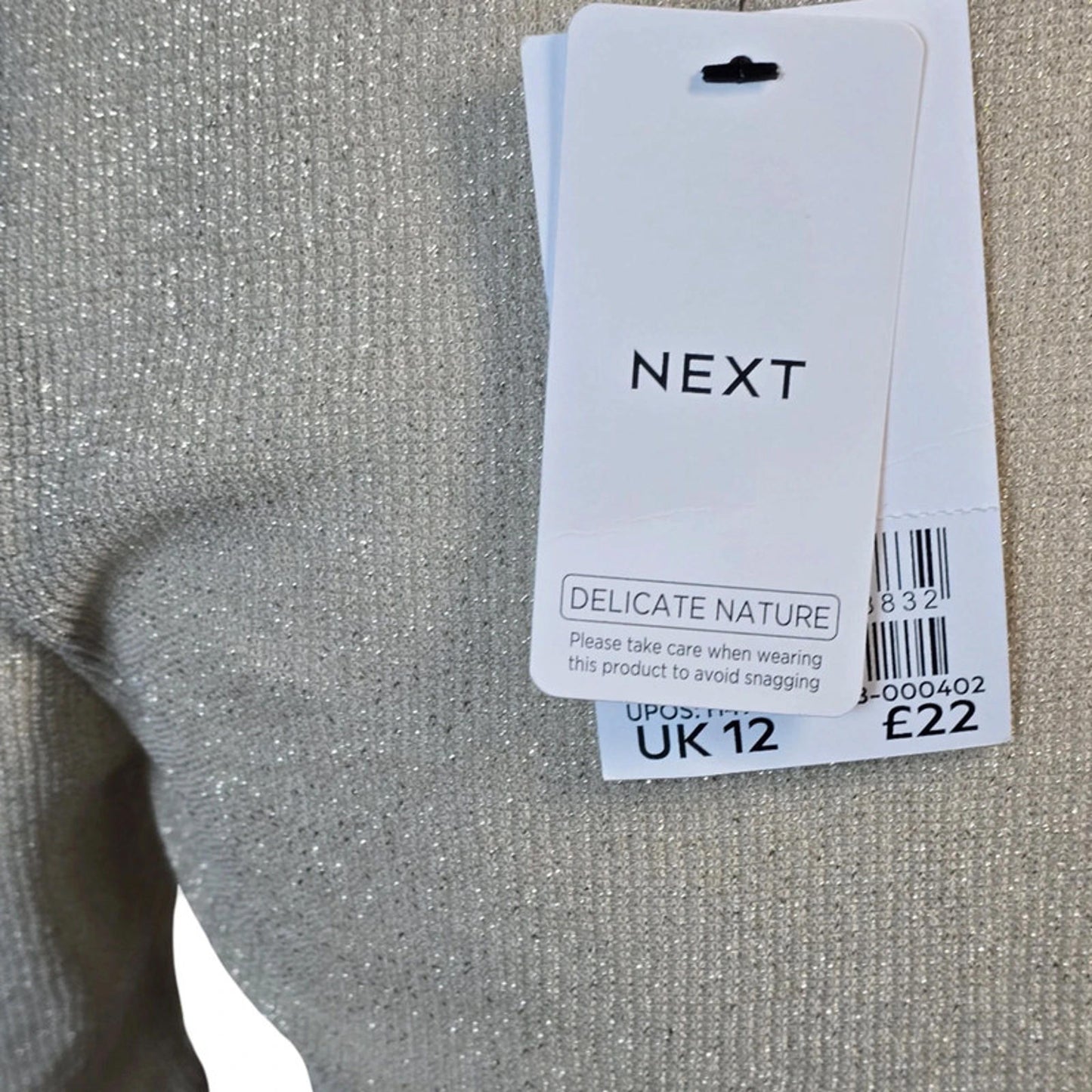 Next Gold Glitter Knit Top Size 12 Short Sleeve Round Neck New