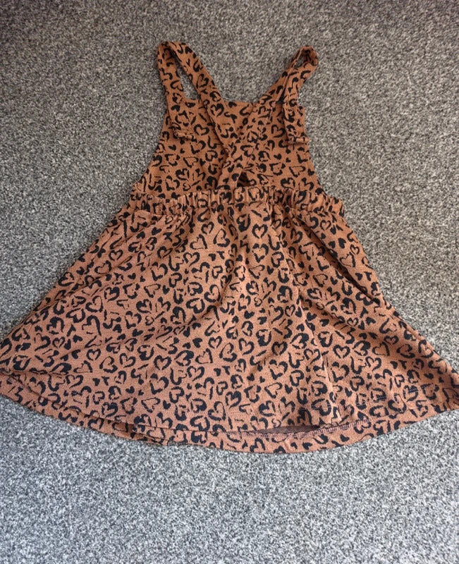 George Girls Brown & Black Heart Print Pinafore Dress – Age 3–4 Years