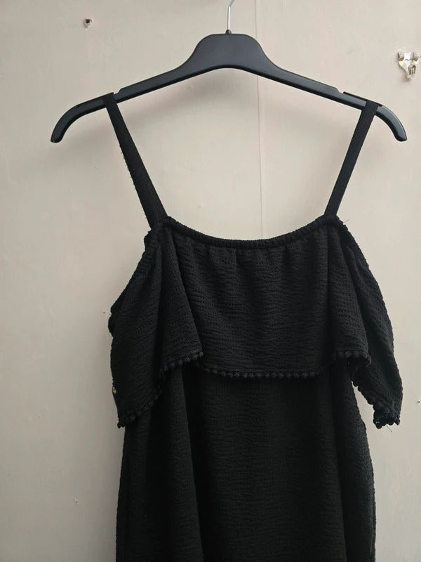 Matalan Black Floral Embroidered Off The Shoulder Bardot Top Size 12