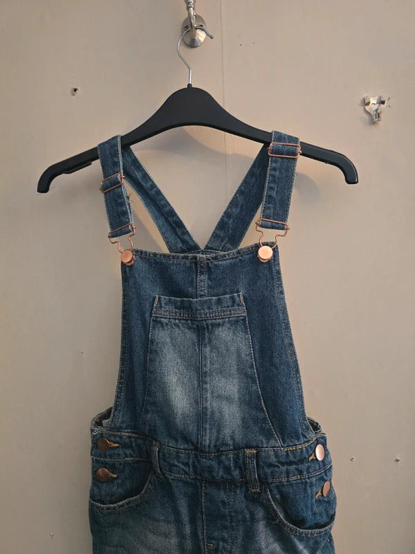 Miss E-Vie Girls Blue Denim Pinafore Dungaree Shorts Age 10 Years