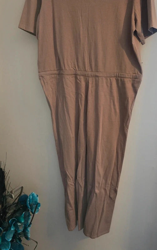 Brave Soul Dark Beige Short Sleeved Flared Utility Jumpsuit M Size 12 NWT