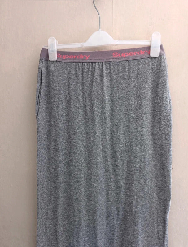 Superdry Grey & Neon Orange Branded Waistband Side-Split Maxi Skirt XS Size 8-10