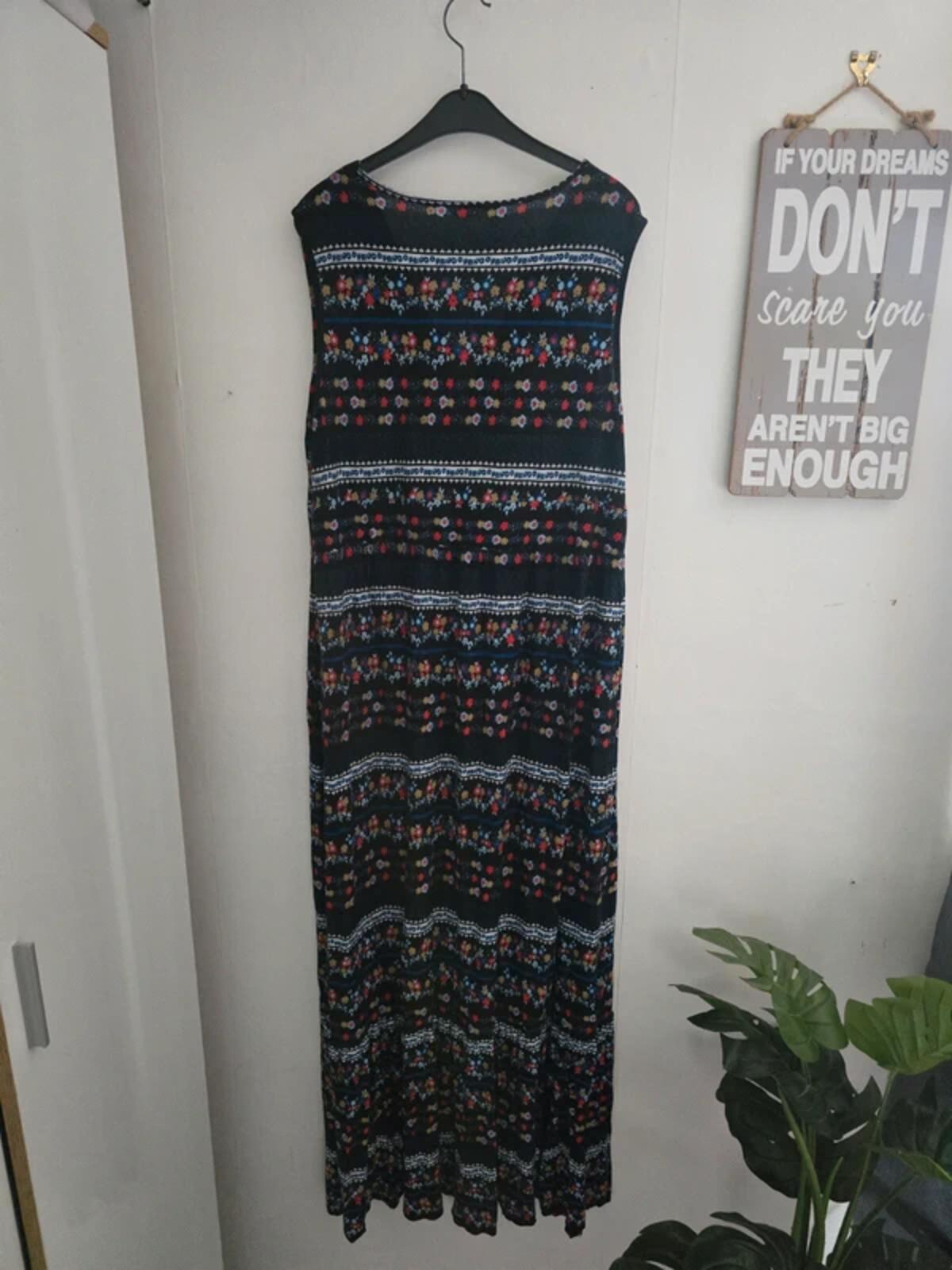 Evans Navy Multicoloured Patterned Maxi Dress Size 18-20