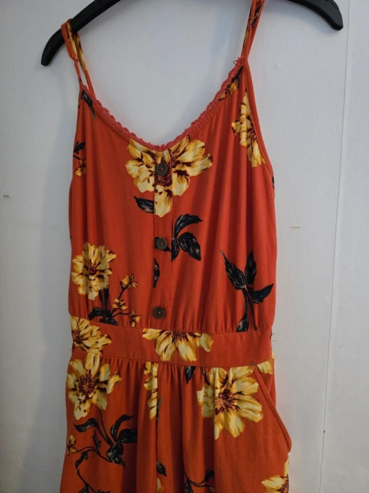 Bobbie Brooks Orange Floral Cropped Jumpsuit Med Size 12-14