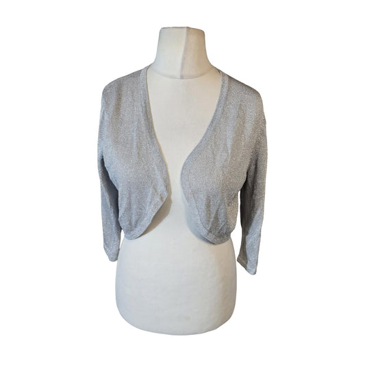 Monsoon Silver Glitter Bolero Cardigan – UK size 16/18 – 3/4 Sleeve