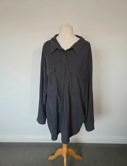 The Chic Hero Grey Cord Oversized Long Sleeve Shirt Size 20-24