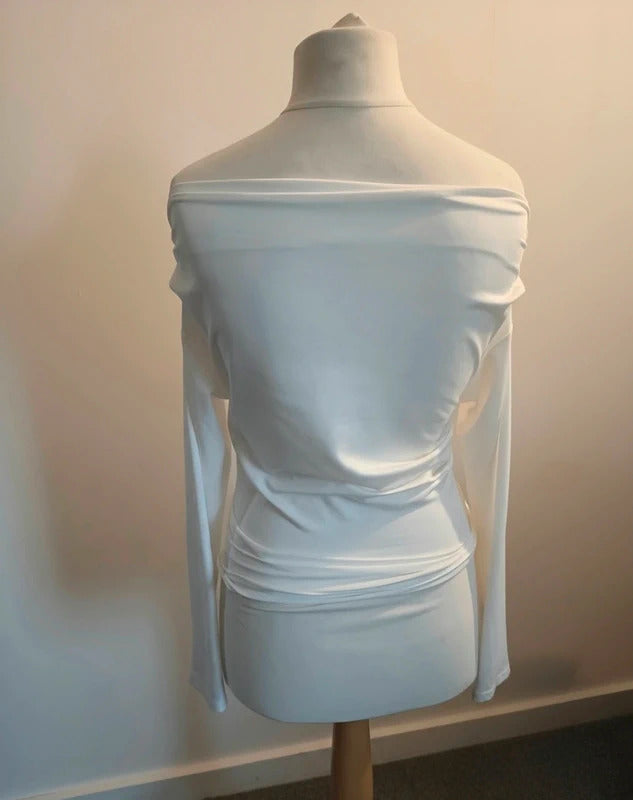 SHEIN White Off The Shoulder Long Sleeve Bodycon Top M Size 10-12