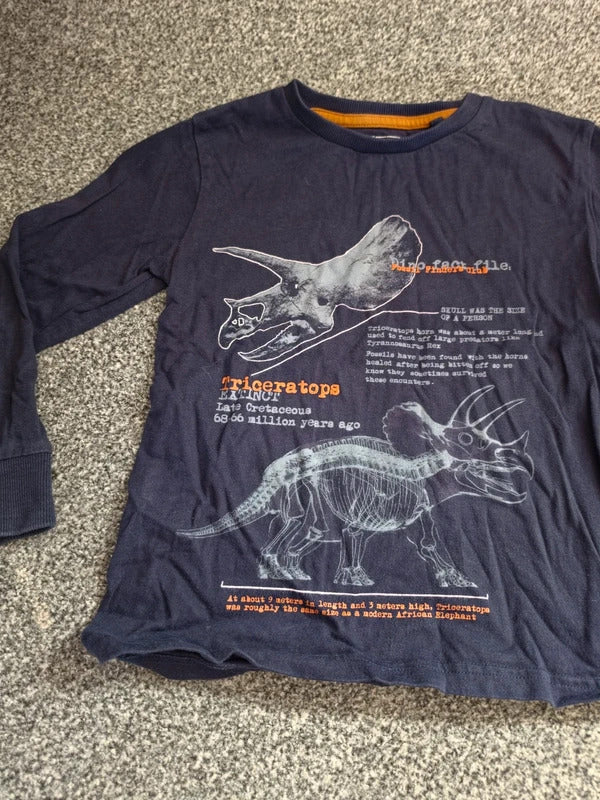 Next Boys Black Triceratops Dinosaur Fact File Long Sleeve Top Age 6 Years