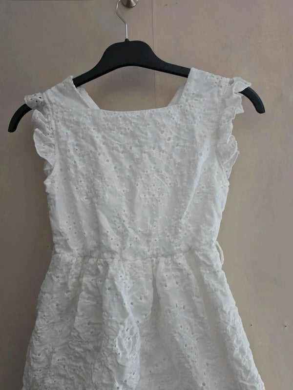 SHEIN Girls White Broderie Anglaise Frilly Summer Dress – 8 Years