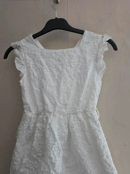 SHEIN Girls White Broderie Anglaise Frilly Summer Dress – 8 Years